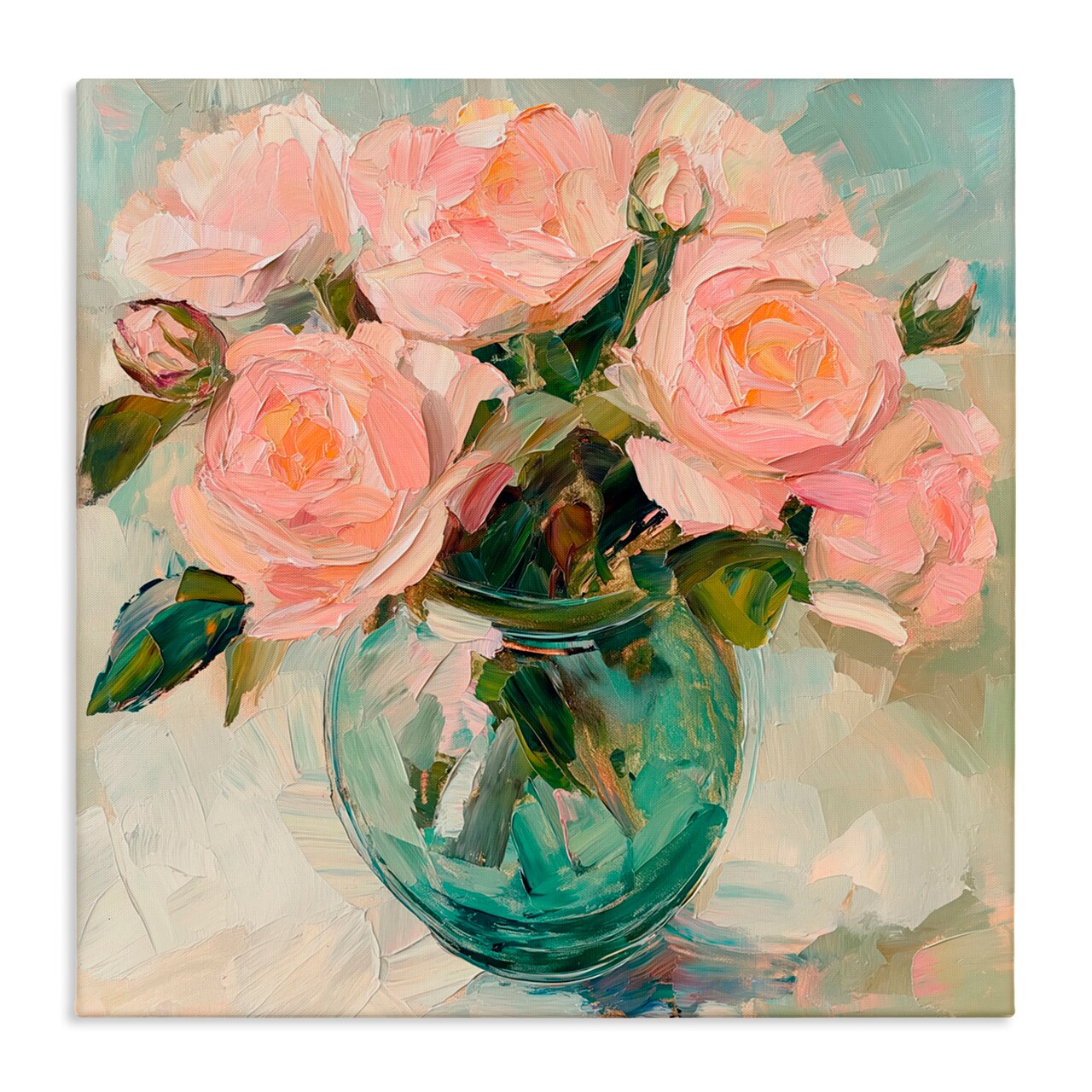 Stupell Industries Pink Roses in Green Vase Canvas, design by Gina Kelly